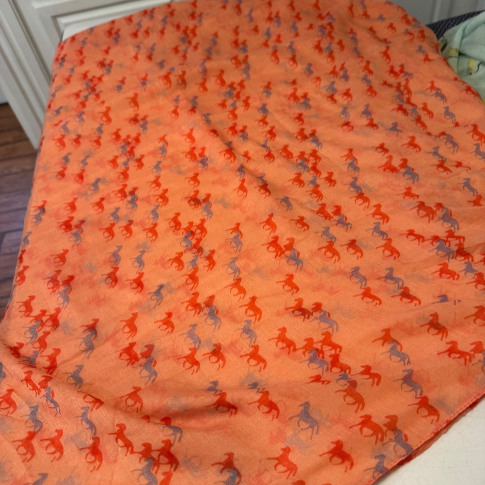 Scarf Womens One Size Orange Horse Print Viscose Lightweight Equestrian Wrap